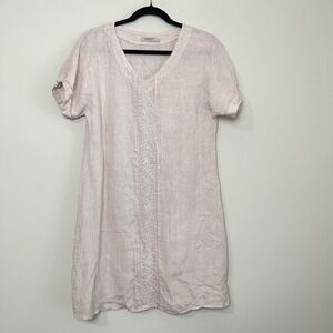 Valentina Naldi Blush Pink Linen Shift Italian Lagenlook Coastal Embroidered‎